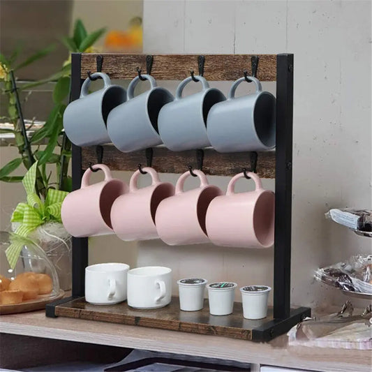 Vintage Wood Coffee Mug Holder Stand