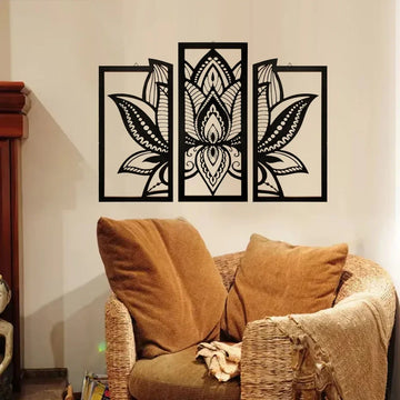 Enchanting 3-Piece Lotus Flower Wall Iron Mandala