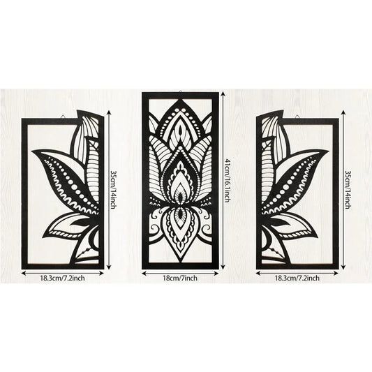 Enchanting 3-Piece Lotus Flower Wall Iron Mandala
